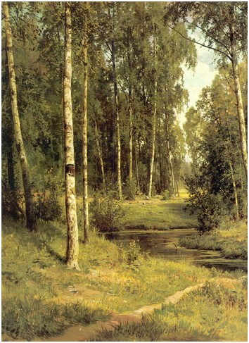 Ручей в березовом лесу.Левый фрагмент.1883